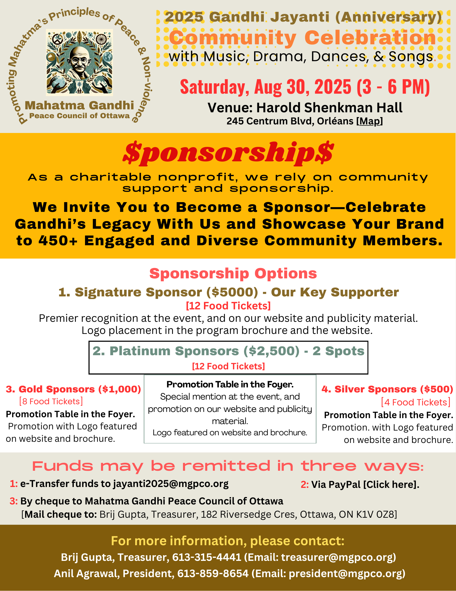 Gandhi Jayanti 2025 Sponsorships (updated 2025-05-17)