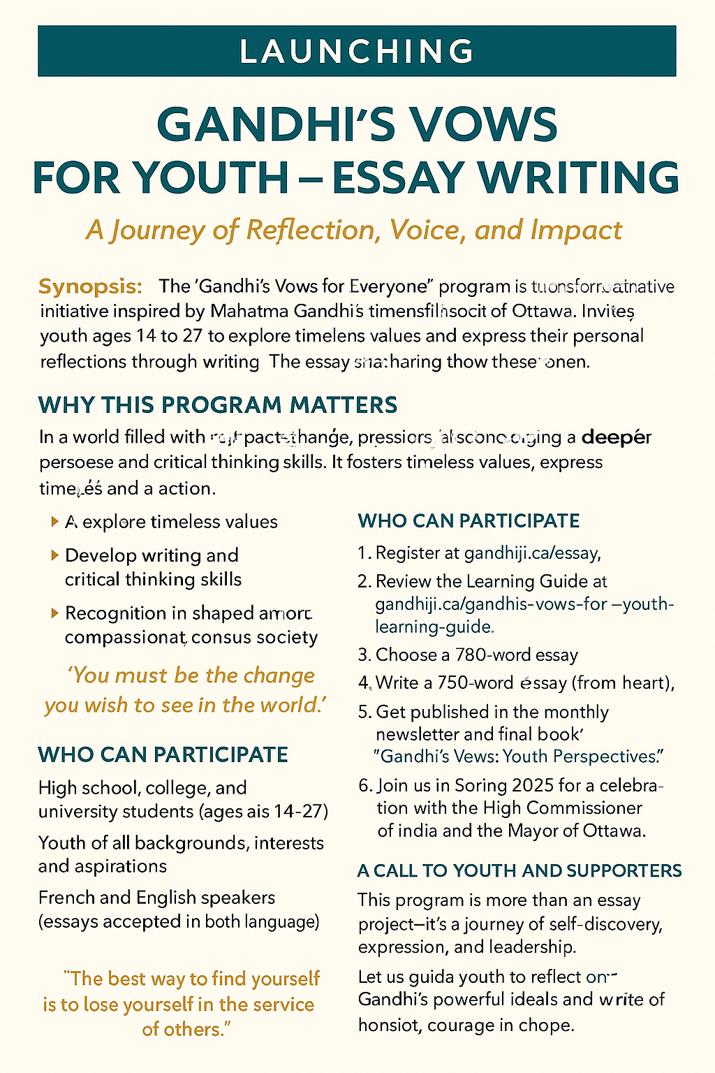 Poster - Launching Gandhi's Vows for Youth